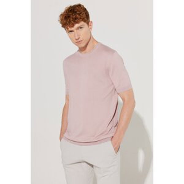 ALTINYILDIZ CLASSICS Pánske sušené ružové tričko štandardného strihu normálneho strihu Crew Neck 100% bavlna krátke rukávy Pletené tričko.