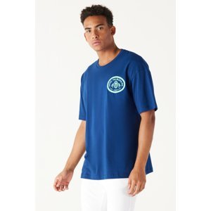 AC&Co / Altınyıldız Classics Men's Navy Blue Oversize Wide Cut Crew Neck 100% Cotton Printed T-Shirt