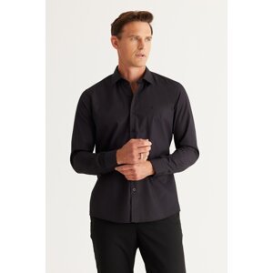 AC&Co / Altınyıldız Classics Men's Black Easy-to-Iron Slim Fit Slim Fit Classic Collar Cotton Shirt.