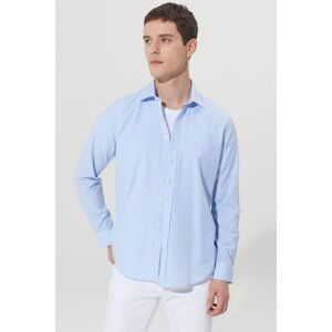 AC&Co / Altınyıldız Classics Men's White-light Blue Slim Fit Slim Fit Classic Collar Cotton Check Shirt