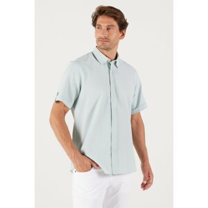 AC&Co / Altınyıldız Classics Men's Green Slim Fit Slim Fit Hidden Button Collar Short Sleeve Shirt