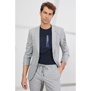 ALTINYILDIZ CLASSICS Men's Gray Slim Fit Narrow Cut Mono Collar Seersucker Patterned Suit