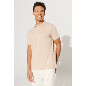 ALTINYILDIZ CLASSICS Men's Milk Brown-ecru Slim Fit Slim Fit Polo Collar 100% Cotton T-Shirt