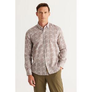 AC&Co / Altınyıldız Classics Men's Brown Slim Fit Slim Fit Hidden Button Collar Cotton Shirt