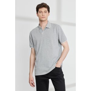 ALTINYILDIZ CLASSICS Pánske sivé melanžové slim fit polo tričko so 100% bavlneným krátkym rukávom.
