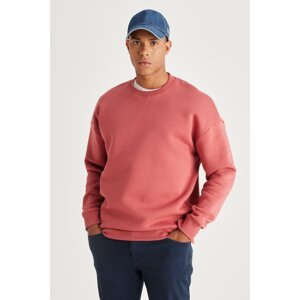 AC&Co / Altınyıldız Classics Men's Coral Oversize Loose Fit Fleece Inside 3 Threads Crew Neck Cotton Sweatshirt.