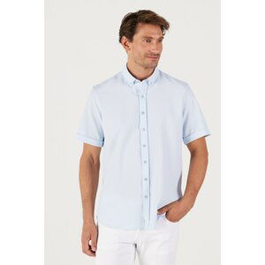 AC&Co / Altınyıldız Classics Men's Blue Slim Fit Slim Fit Shirt with Buttons and See-through Patterned Collar