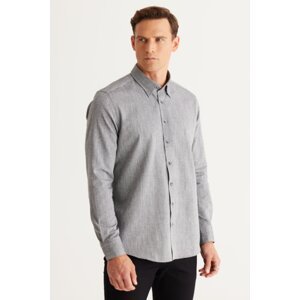 ALTINYILDIZ CLASSICS Men's Black Slim Fit Slim Fit Hidden Button Collar Cotton Dobby Shirt