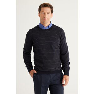 ALTINYILDIZ CLASSICS Men's Navy Blue-Anthracite Standard Fit Normal Cut Crew Neck Knitwear Sweater.