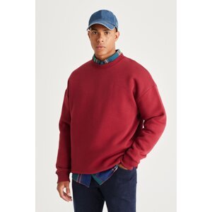 AC&Co / Altınyıldız Classics Men's Claret Red Oversize Loose Fit Fleece Inside 3 Threads Crew Neck Cotton Sweatshirt.