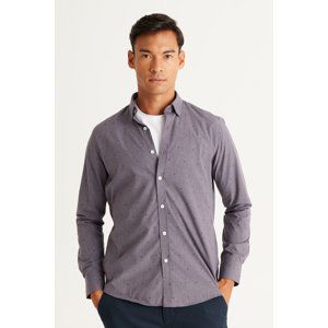 AC&Co / Altınyıldız Classics Men's Gray Slim Fit Slim Fit Shirt with Hidden Buttons Collar Patterned