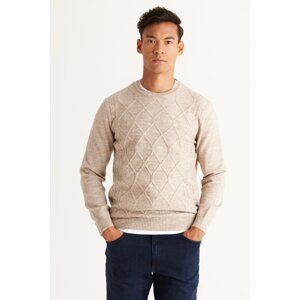 ALTINYILDIZ CLASSICS Men's Beige Melange Standard Fit Normal Cut Crew Neck Raised Soft Textured Knitwear Sweater
