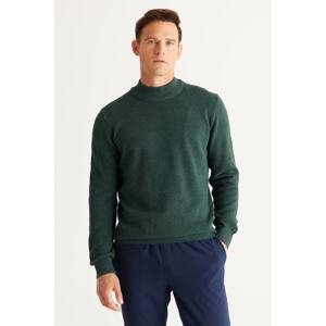 AC&Co / Altınyıldız Classics Men's Green Standard Fit Regular Cut Half Turtleneck Cotton Jacquard Knitwear Sweater