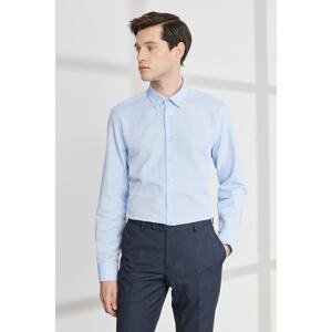 ALTINYILDIZ CLASSICS Men's Light Blue Slim Fit Slim Fit Slim Fit Hidden Button Collar Cotton Dobby Shirt.