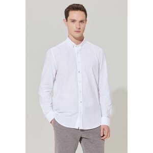 ALTINYILDIZ CLASSICS Men's White Slim Fit Slim Fit Button Down Collar Linen-Looking 100% Cotton Flared Shirt.