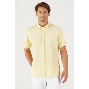 AC&Co / Altınyıldız Classics Men's Yellow Slim Fit Slim Fit Hidden Button Collar Short Sleeve Shirt