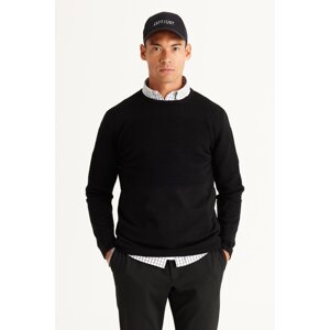 AC&Co / Altınyıldız Classics Men's Black Anti-pilling and Anti-Pilling Standard Fit Crew Neck Textured Knitwear Sweater.