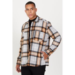 AC&Co / Altınyıldız Classics Men's Red Red Oversize Wide Cut Buttoned Collar Pocket Checkered Lumberjack Winter Shirt Jacket