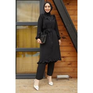 InStyle Menda Ruffle Detail Belted Suit - Black
