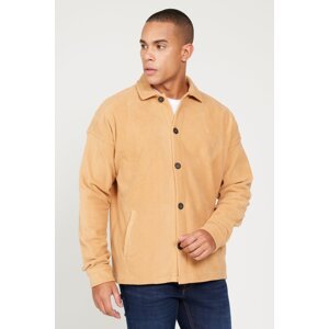 AC&Co / Altınyıldız Classics Men's Caramel Oversize Wide-Fit Classic Collar Anti-Pilling Winter Comfort Fleece Shirt