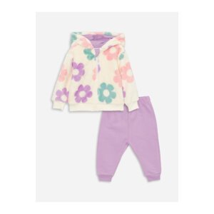 LC Waikiki Hooded Long Sleeve Baby Girl Plush Cardigan and Pants Set of 2