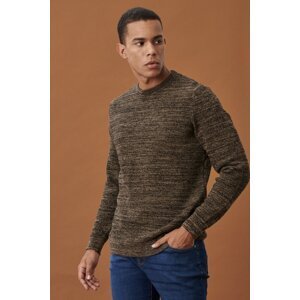 AC&Co / Altınyıldız Classics Men's Brown-beige Standard Fit Regular Cut Crew Neck Patterned Knitwear Sweater