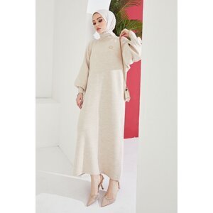 InStyle Mina Balónový rukáv sveter hidžábové šaty - Ecru