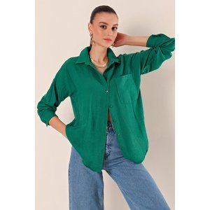 Bigdart 20153 Single Pocket Oversize Linen Shirt - Emerald Green