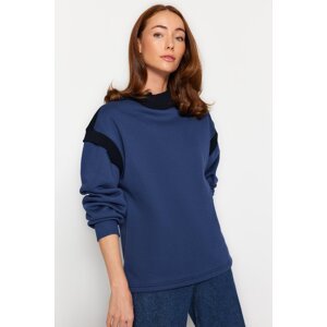 Trendyol Indigo Thick Inner Fleece Knitwear Color Block Regular/Normal Fit Knitted Sweatshirt