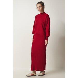 Happiness İstanbul Women's Red Ribbed Knitwear Sweater Dress