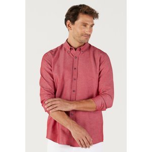 AC&Co / Altınyıldız Classics Men's Burgundy Buttoned Collar Easy to Iron Cotton Slim Fit Slim Fit Oxford Shirt