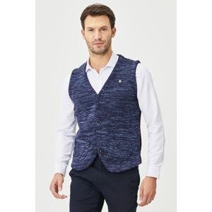 ALTINYILDIZ CLASSICS Men's Navy Blue-Blue Standard Fit Regular Fit 100% Cotton Plain V-Neck Knitwear Vest