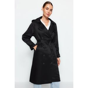 Trendyol Black oversized dlhý trenčkot s detailným lemovaním, vodoodpudivý