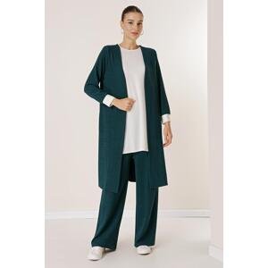 By Saygı Sleeveless Tunic Elastic Waist Trousers Long Cardigan Knitted 3-Piece Suit