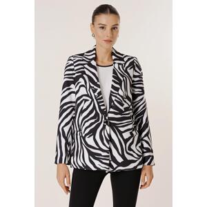 By Saygı Single Button Lined Zebra Pattern Comfortable Fit Jacket