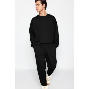 Trendyol Men's Black Oversize Long Sleeve Labeled Fleece Fleece Tracksuit