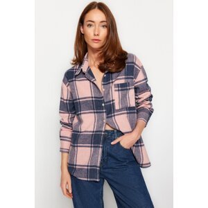 Trendyol Blue Checked Oversize/Wide Fit Woven Shirt Jacket