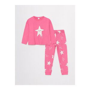 LC Waikiki Crew Neck Printed Long Sleeve Girls Kids Pajamas Set