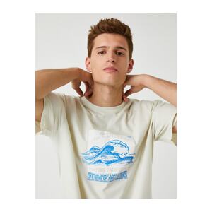 Koton Men's Ecru Wave Printed T-Shirt Cotton