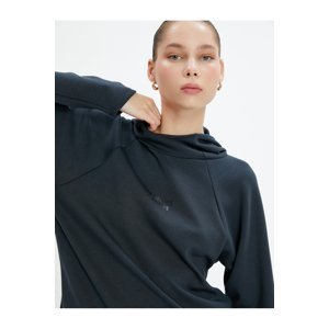 Koton Hooded Sweatshirt Stand Collar Comfortable Cut Modal Fabric Soft Hand Textured