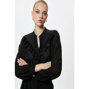 Koton Ruffled Chiffon Shirt Balloon Sleeves Textured Judge Collar