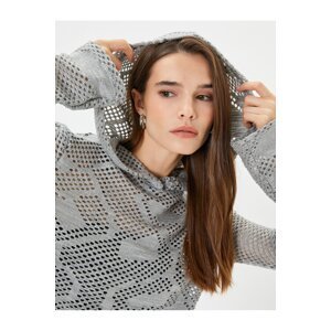 Koton Openwork Knitwear Sweater Hood Detailed Glitter