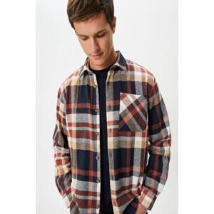 Koton Men's Navy Blue Checked Shirt