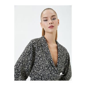 Koton Floral Double Breasted Crop Blouse Oversize Long A-Line Sleeve Viscose Fabric