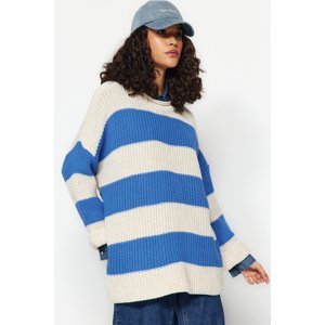 Trendyol Blue Ecru pruhovaný Thessaloniki Pletený sveter