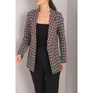 armonika Women's Plum Shawl Collar Plaid Pattern Tweed Jacket