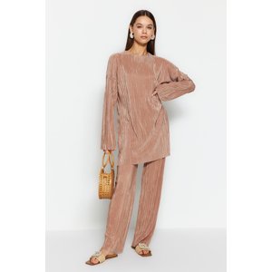 Trendyol Light Brown Self Pleated Woven Two Piece Set