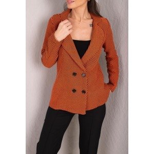armonika Women's Orange Stripe Patterned Four-Button Stash Jacket