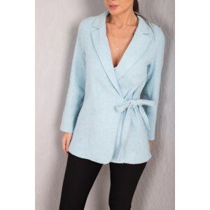 armonika Women's Baby Blue Side Tie Herringbone Patterned Stitch Jacket