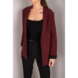 armonika Women's Burgundy Striped Sleeve Folded Single Button Stash Jacket